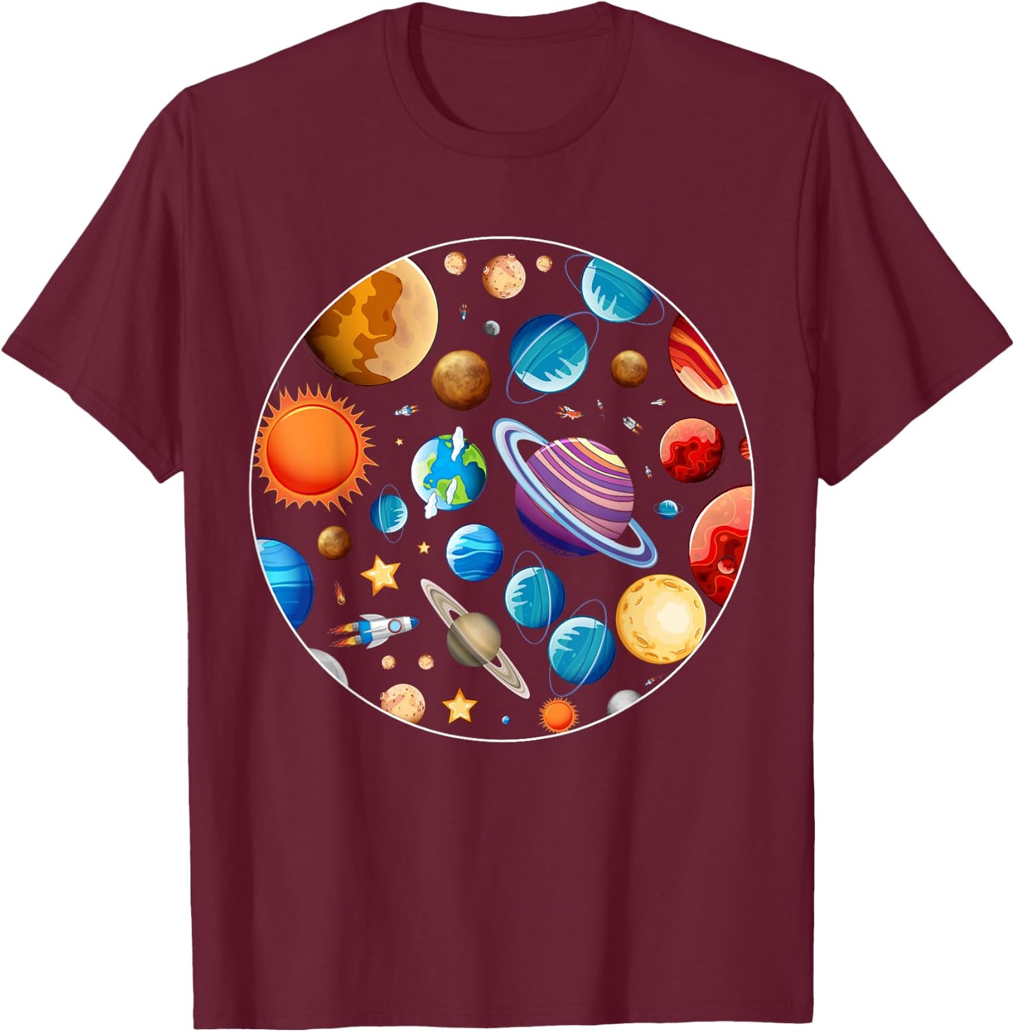 Planets Astronomy Universe Outer Space Science T-Shirt - T-Shirt | Maroon