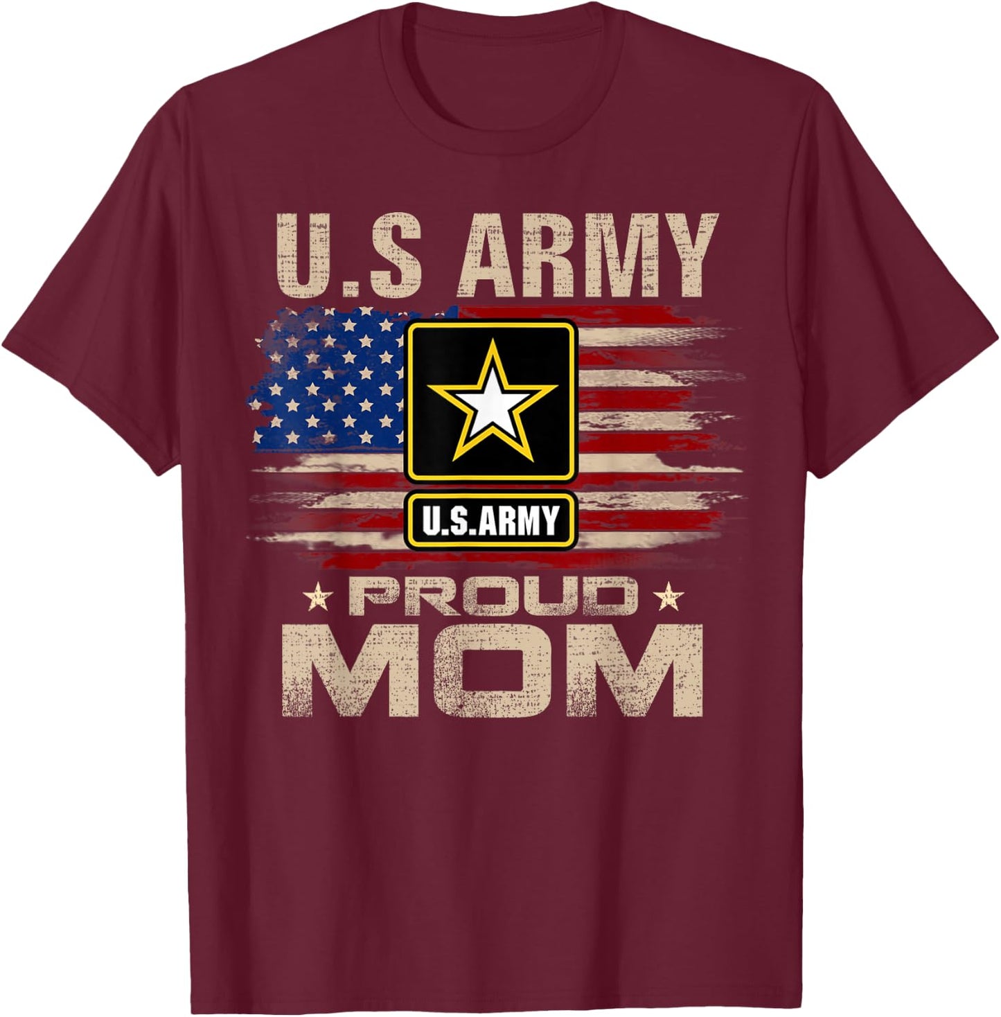 Vintage U.S Army Proud Mom With American Flag T-Shirt - T-Shirt | Maroon
