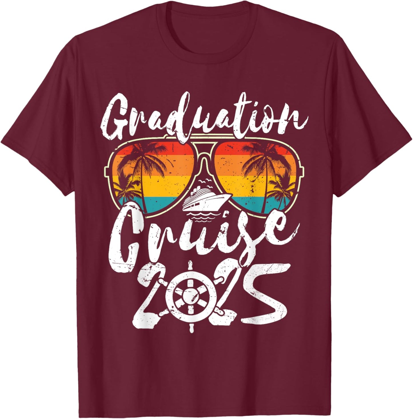 Senior Graduation Trip Cruise 2025 Retro Ship Party Cruise T-Shirt - T-Shirt | Maroon