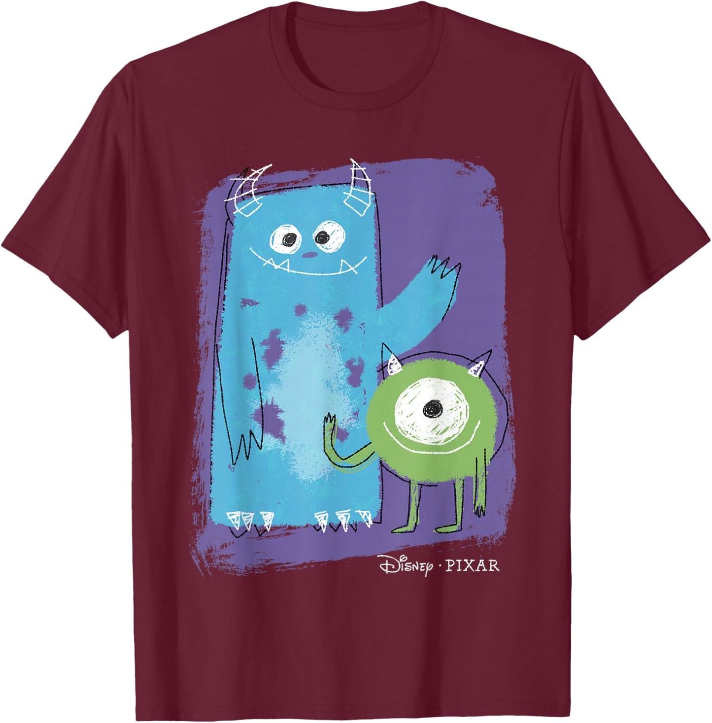 Disney Pixar Monster's Inc. Mike & Sully Painted Sketch T-Shirt - T-Shirt | Maroon