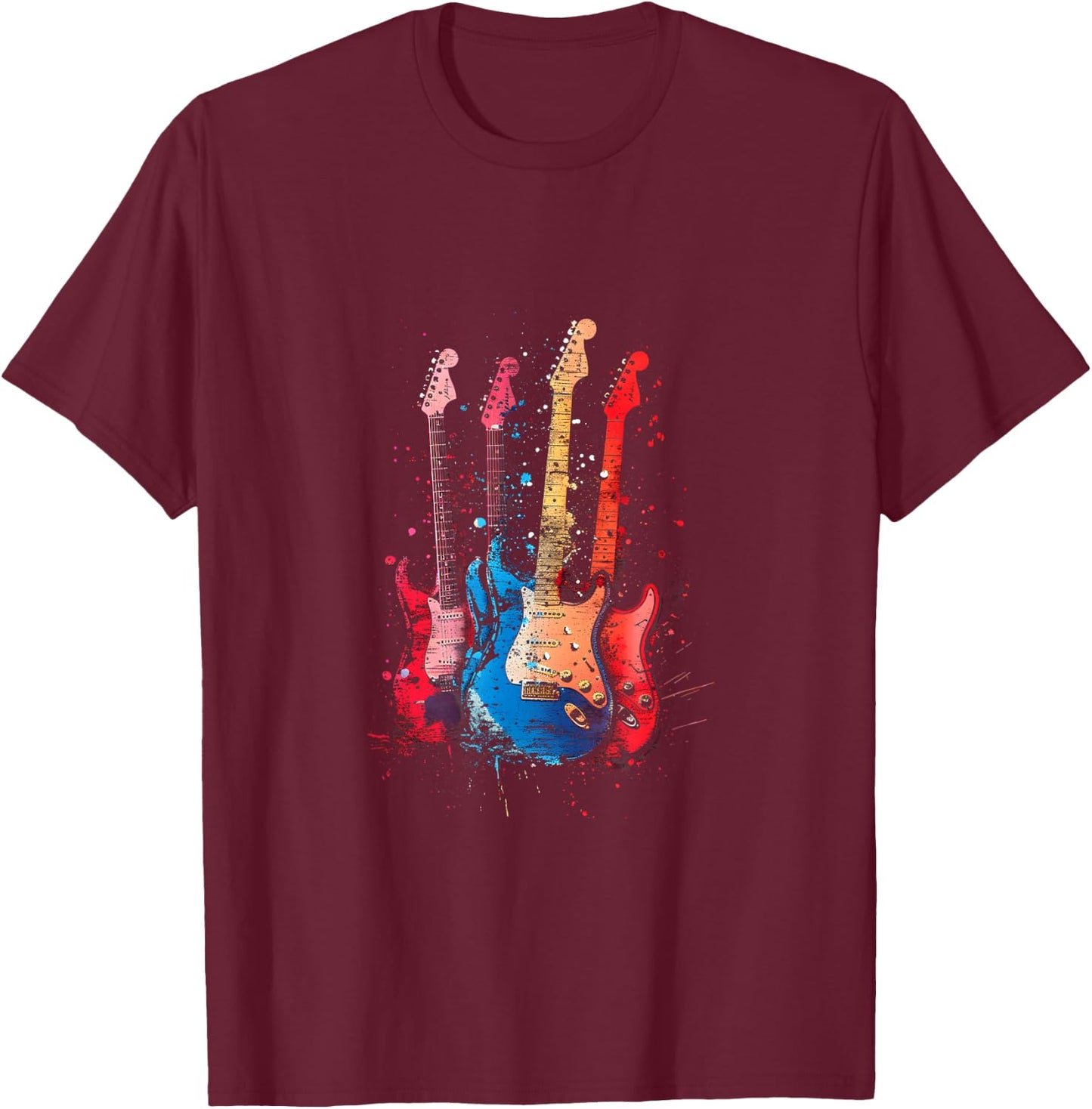 Electric Guitar Boys Guitars For Guitarist Men Retro Band T-Shirt - T-Shirt | Maroon