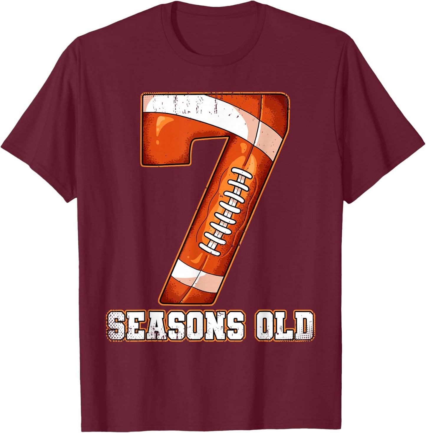 7th Birthday Football T-Shirt - T-Shirt | Maroon