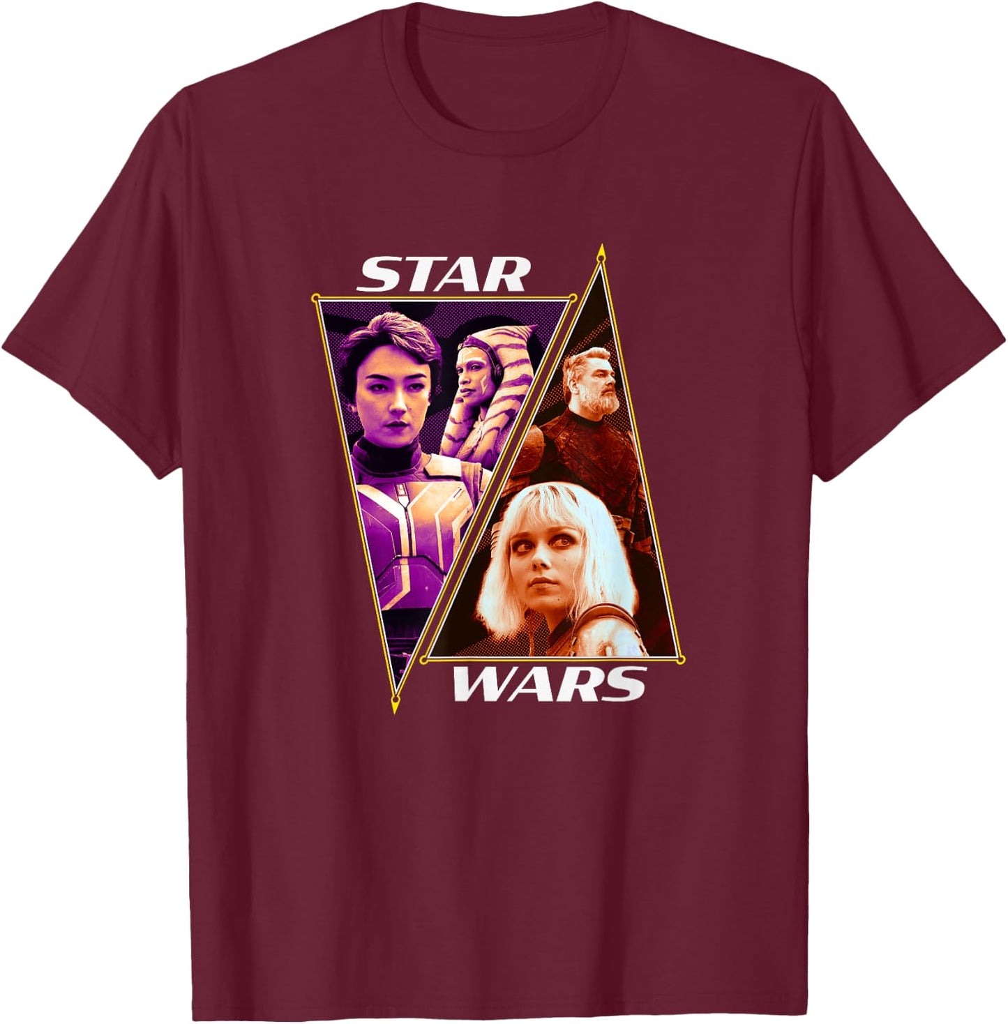 Star Wars: Ahsoka & Sabine VS Baylan & Shin Retro T-Shirt - T-Shirt | Maroon