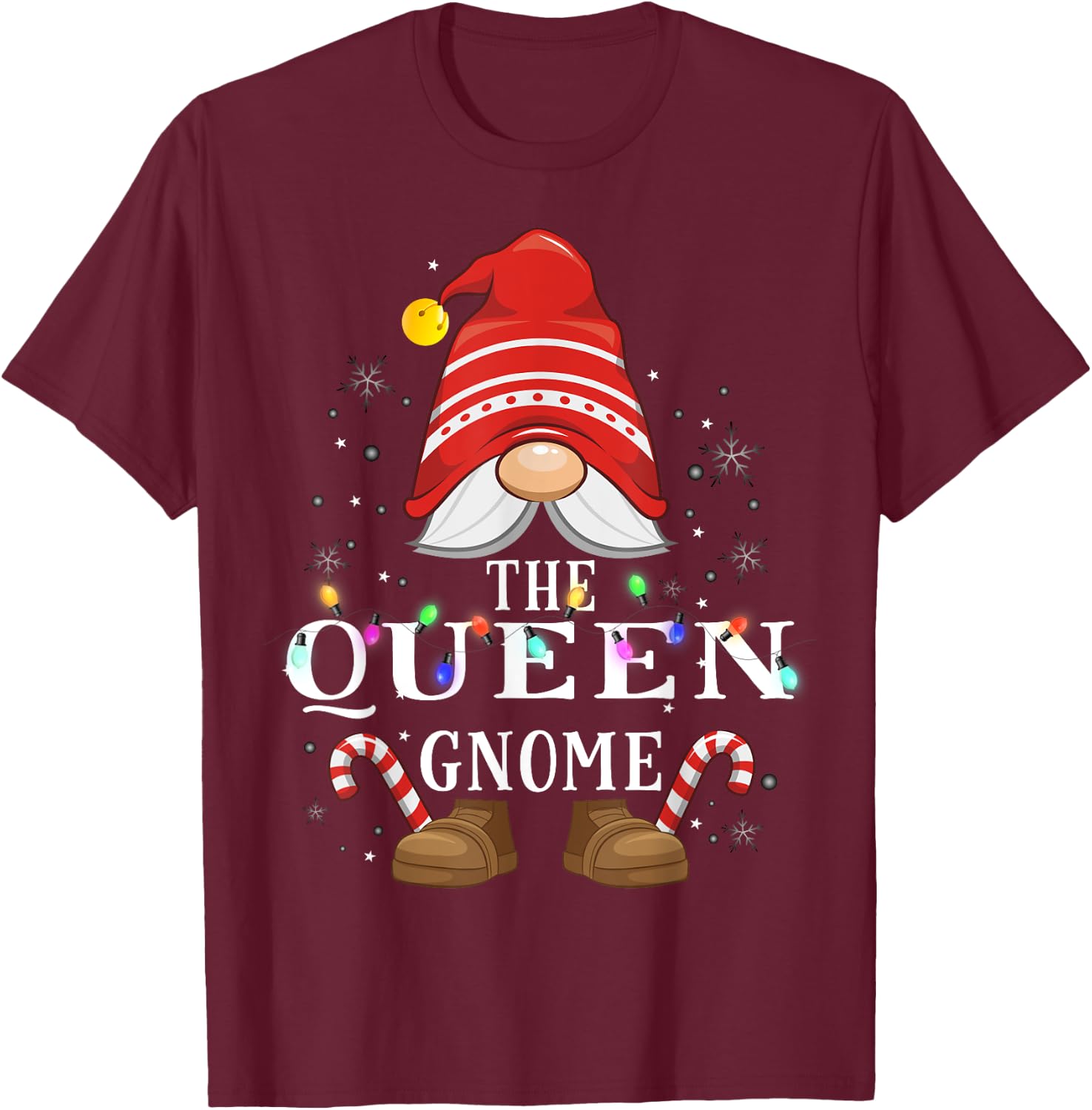 The Queen Gnome Family Christmas Pajama Party T-Shirt - T-Shirt | Maroon