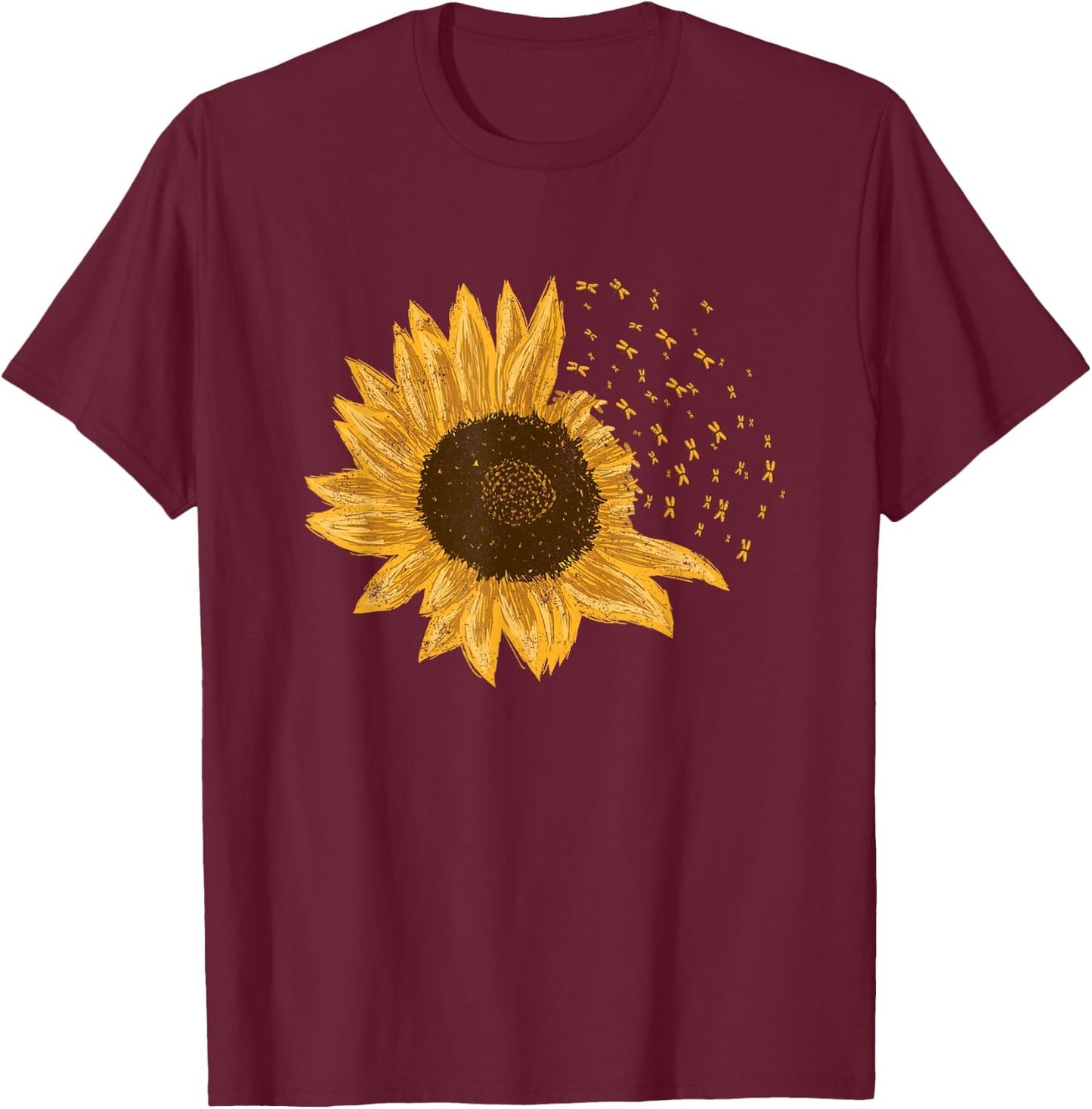 Sunflower Dragonflies Sunflower Summer Rustic Men Women Girls Kids T-Shirt - T-Shirt | Maroon