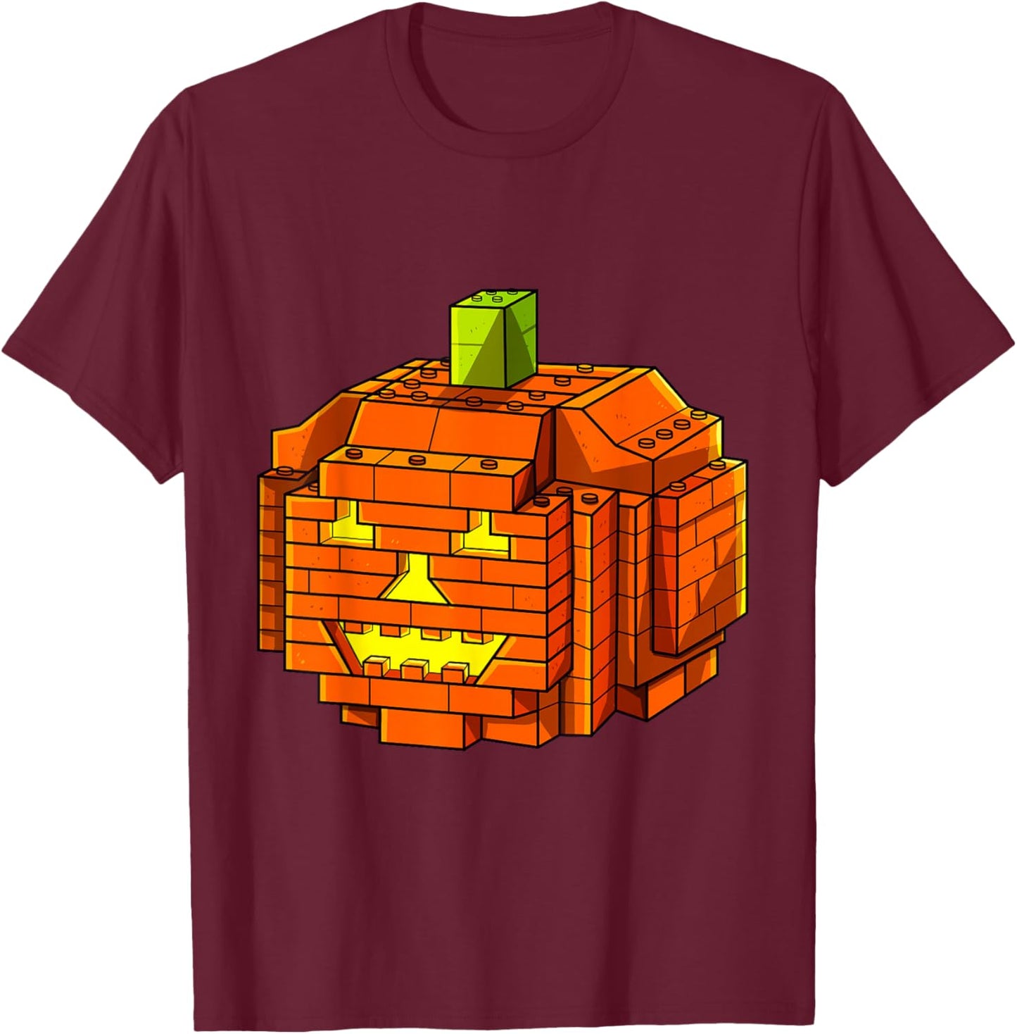 Halloween Building Brick Pumpkin JackoLantern Master Builder T-Shirt - T-Shirt | Maroon