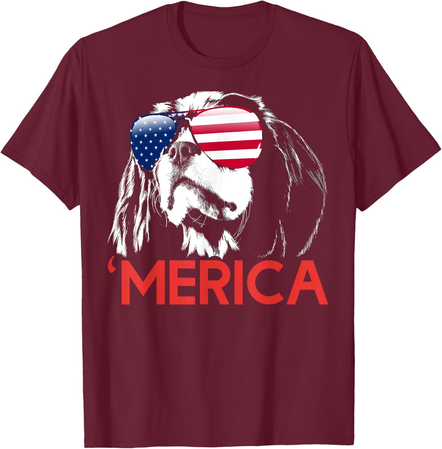Merica Cavalier King Charles Spaniel American Flag Men T-Shirt - T-Shirt | Maroon