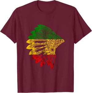 Rasta Reggae Indian Chief Costume Hippie Rastafari T-Shirt - T-Shirt | Maroon