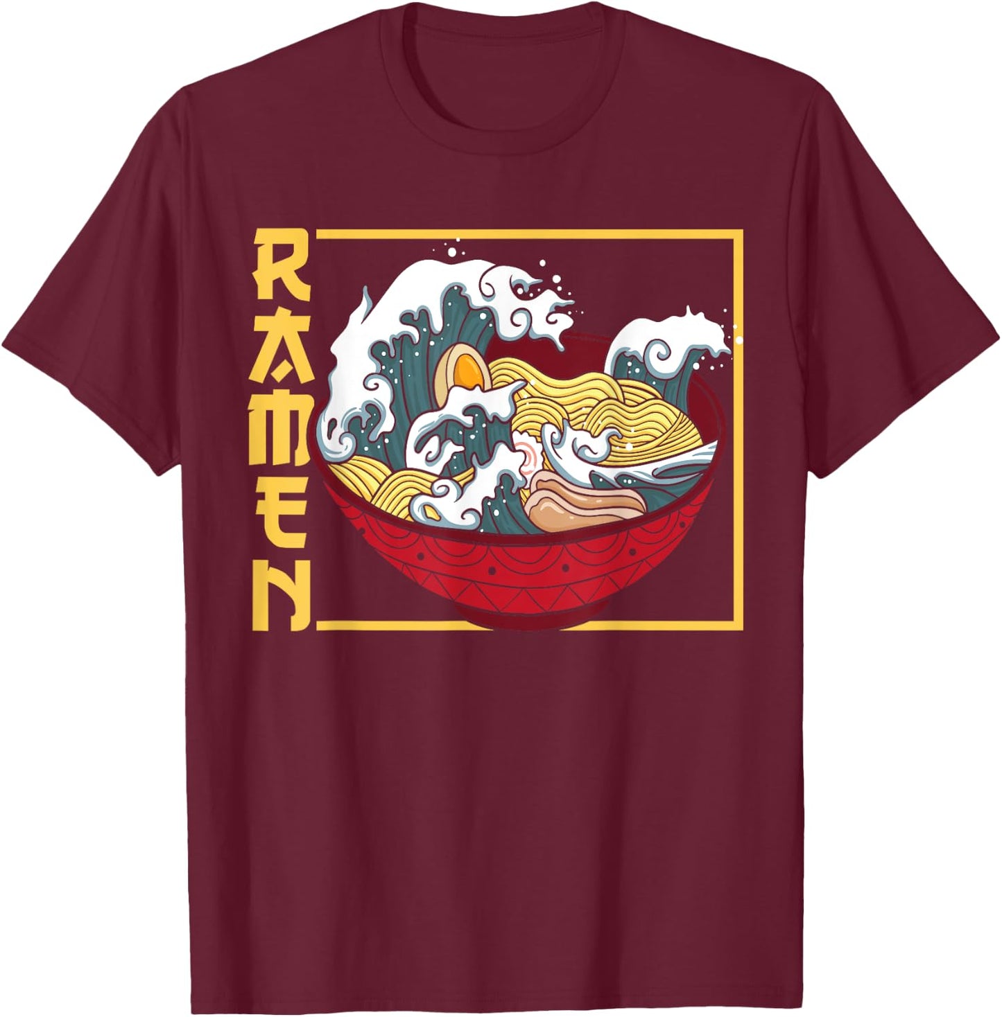 The Great Wave Off Kanagawa Ramen Eater Japanese Noodle Soup T-Shirt - T-Shirt | Maroon