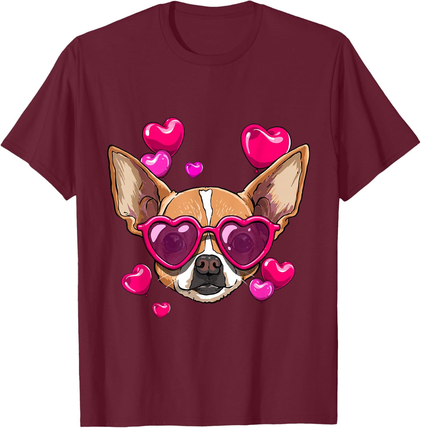 Valentines Chihuahua Dog Face Chihuahua Lover Owner T-Shirt - T-Shirt | Maroon
