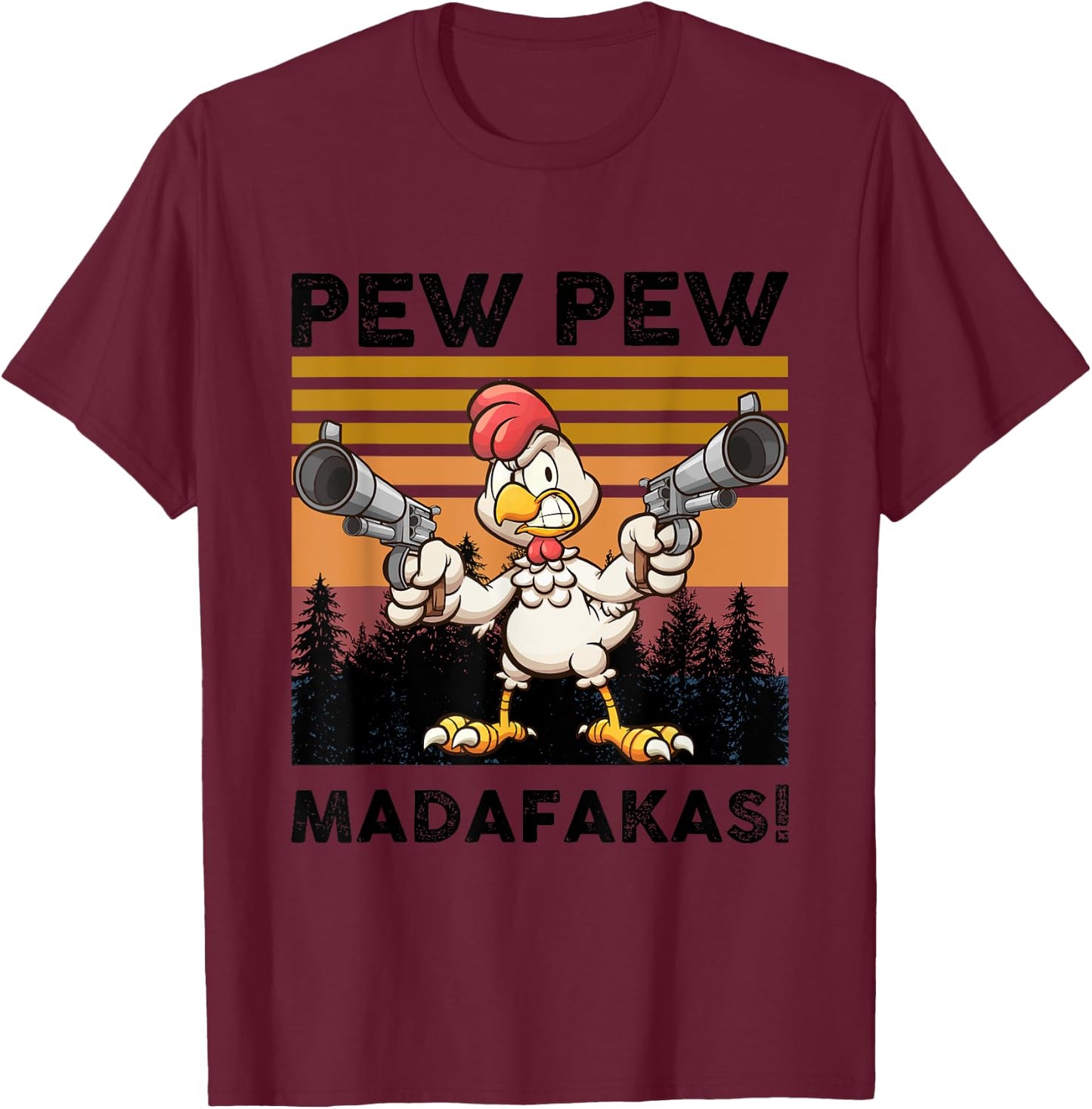 PEW Madafakas Turkey With Gun Retro Vintage Thanksgiving T-Shirt - T-Shirt | Maroon