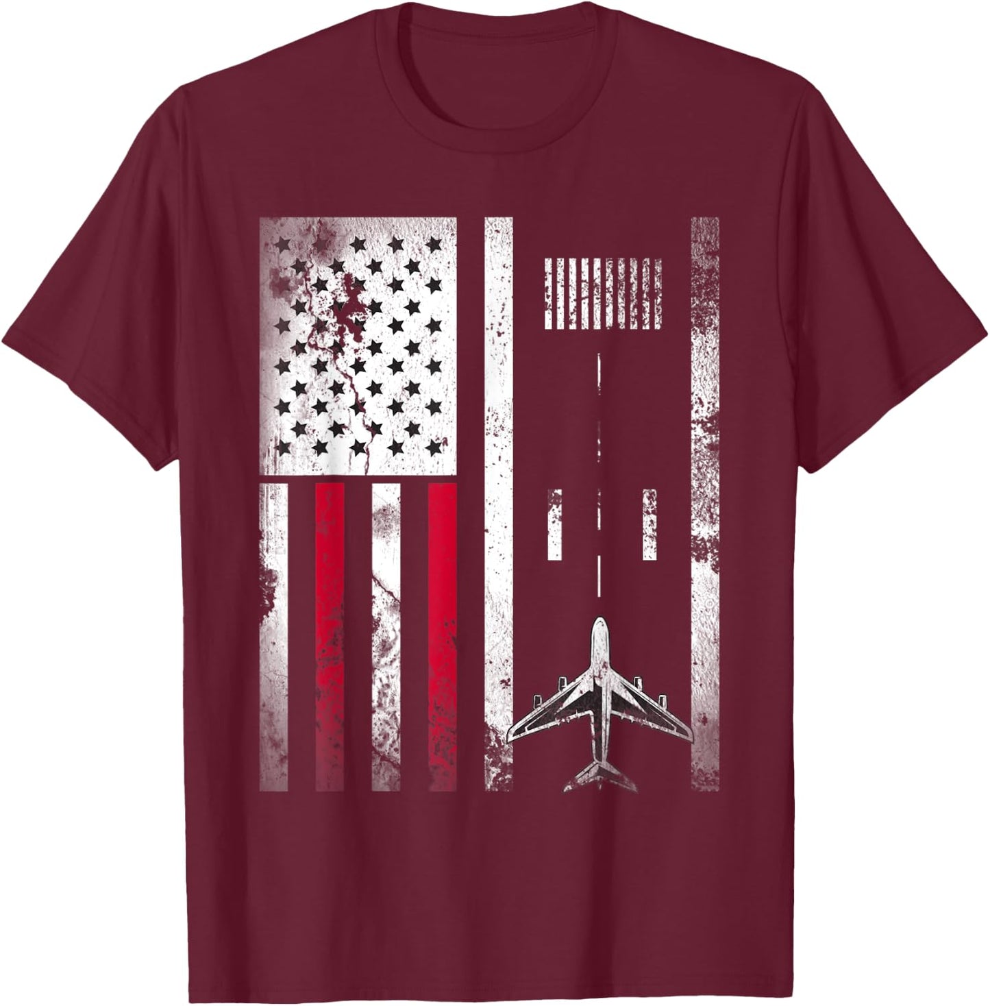 Vintage Airplane USA Flag Aviation Gift Pilot Veteran Men T-Shirt - T-Shirt | Maroon