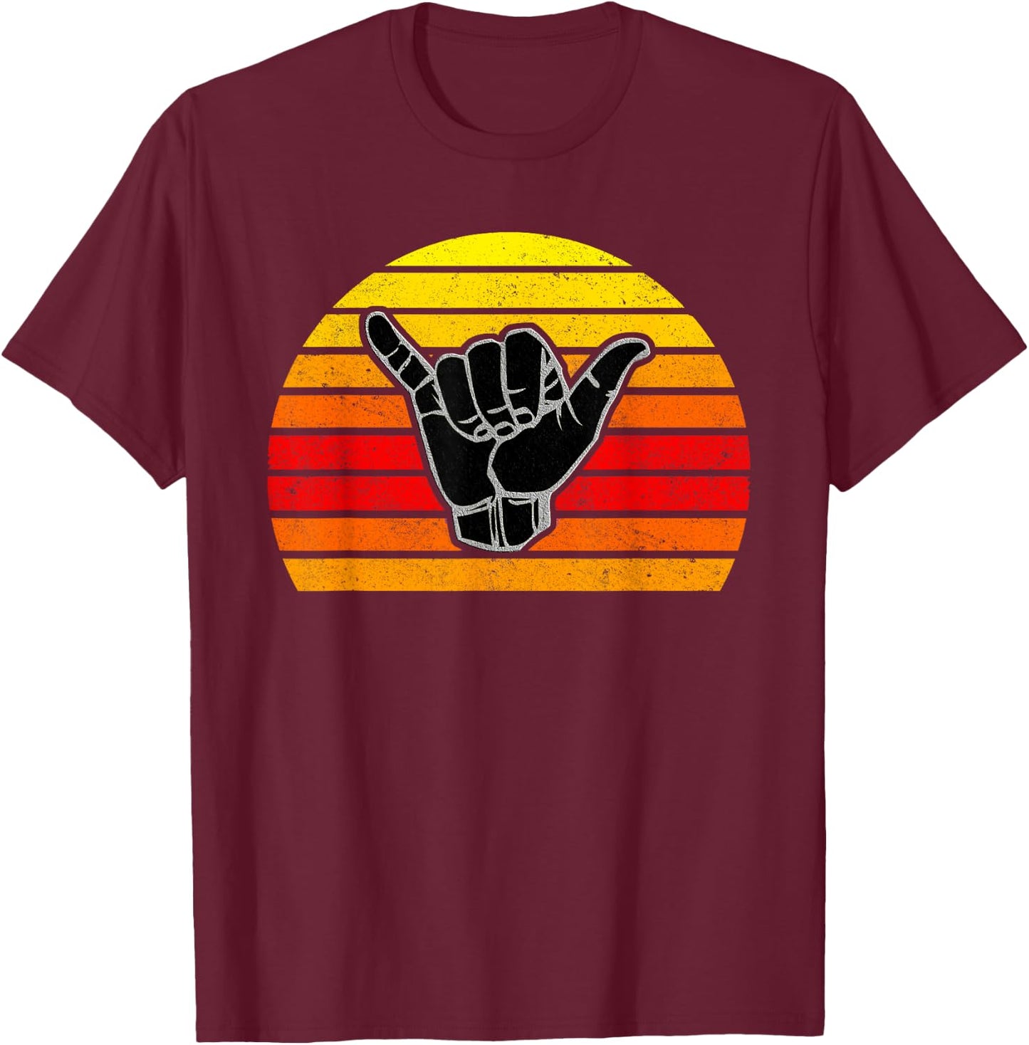 Retro Shaka & Surf Sign - Cool Vintage Surfer / Surfing Gift T-Shirt - T-Shirt | Maroon