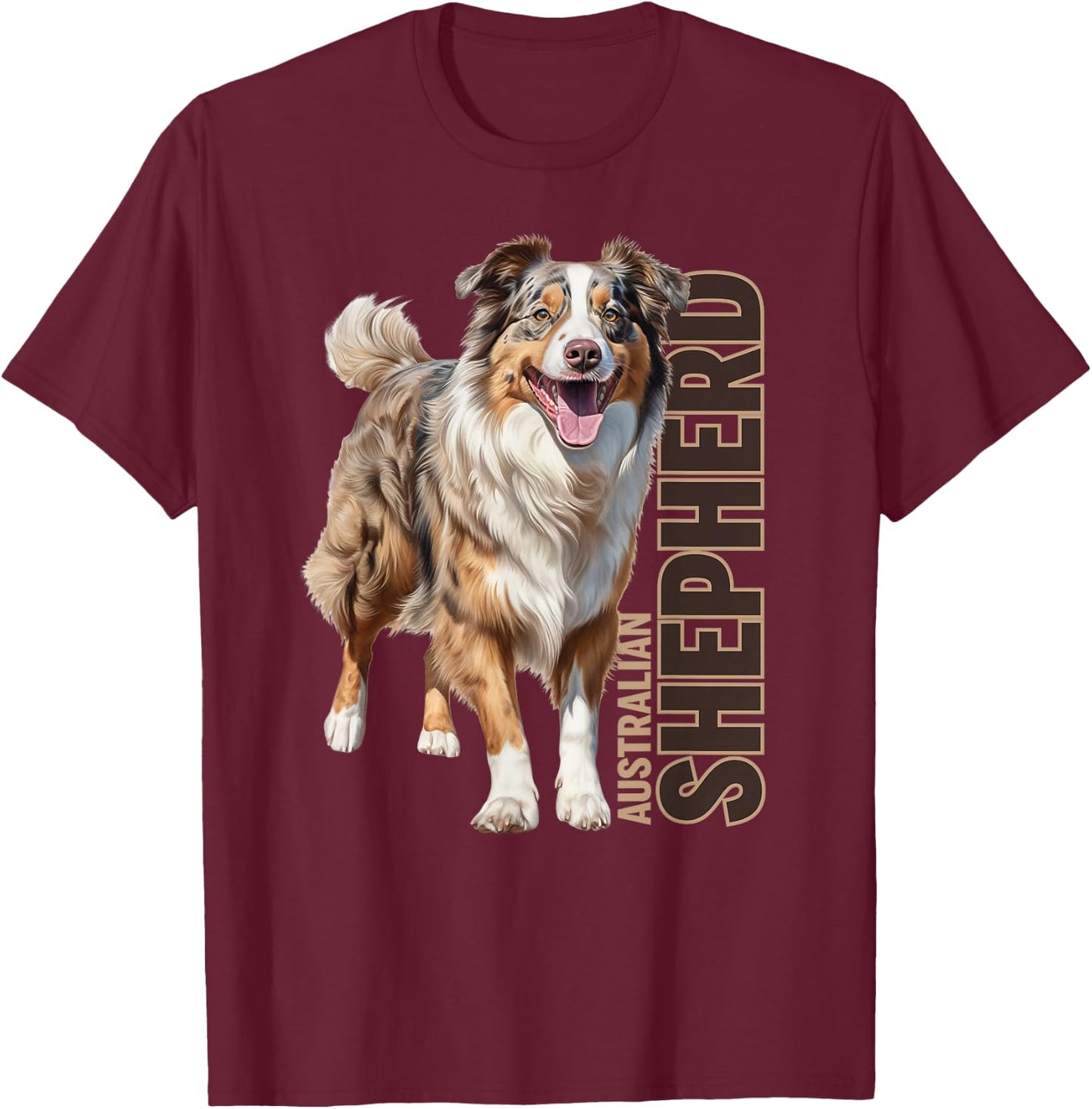 Australian Shepherd Watercolor T-Shirt - T-Shirt | Maroon