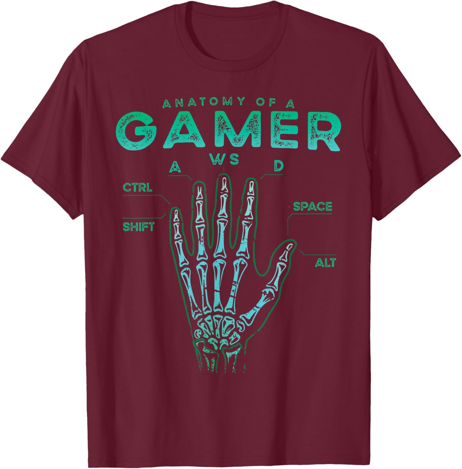 Gamer Anatomy Shirt Skeleton Hand Gaming Video Game T-Shirt - T-Shirt | Maroon