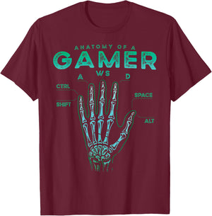 Gamer Anatomy Shirt Skeleton Hand Gaming Video Game T-Shirt - T-Shirt | Maroon