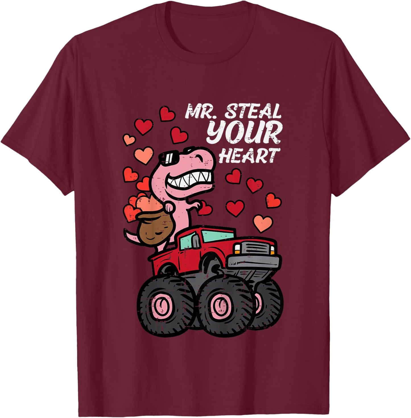 Kids Mr Steal Your Heart Monster Truck Valentines Day Toddler Boy T-Shirt - T-Shirt | Maroon