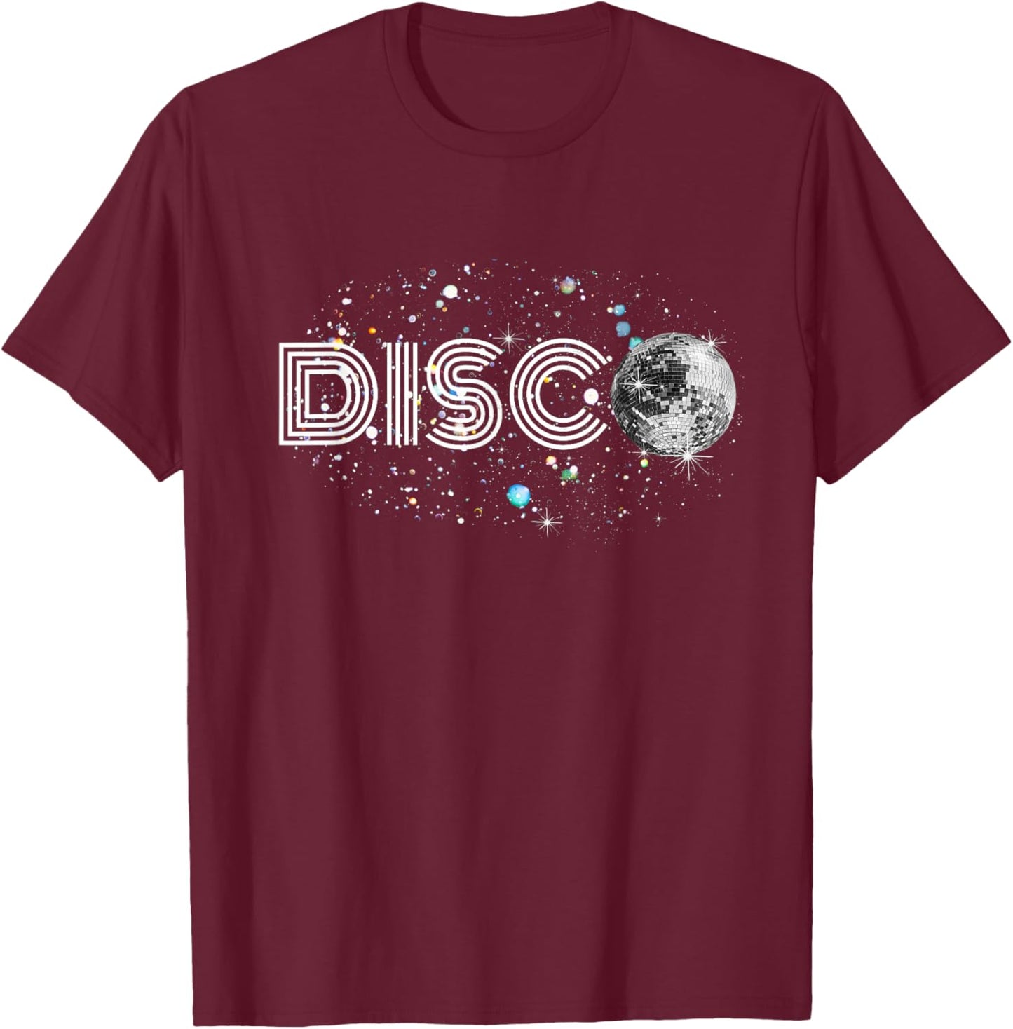 Black And White Disco Ball Club Retro T-Shirt - T-Shirt | Maroon