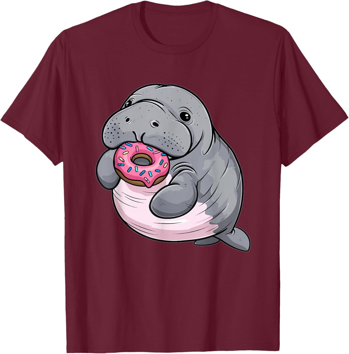 Cute Donut Manatee T-Shirt - T-Shirt | Maroon