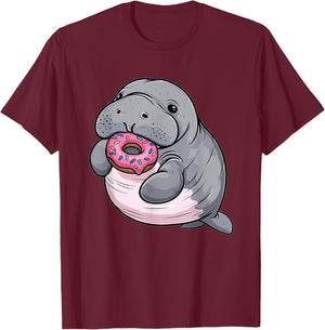 Cute Donut Manatee T-Shirt - T-Shirt | Maroon