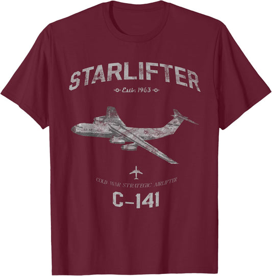 C-141 Starlifter Airplane Estb 1963 Vintage Style Pilot T-Shirt - T-Shirt | Maroon