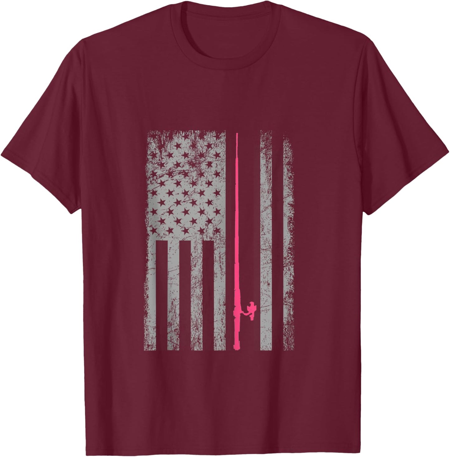 Pink Camo American Flag Fishing Shirt Women Bass Fishing T-Shirt - T-Shirt | Maroon