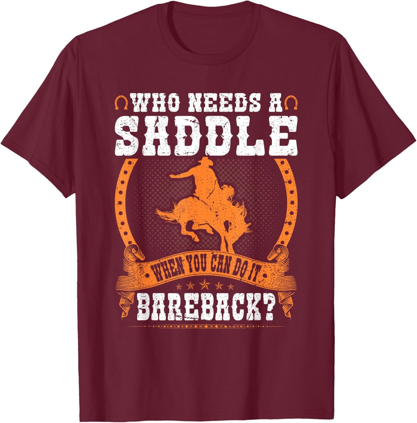 Bucking Bronco Western Rodeo Cowboy Bareback Bronc Riding T-Shirt - T-Shirt | Maroon