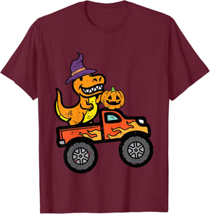 Kids Halloween Monster Truck Dino Trex Costume Boys Kids Toddler T-Shirt - T-Shirt | Maroon