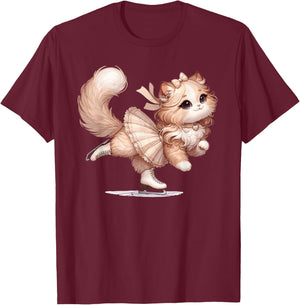 Girl Who Loves Cats And Ice Skating Cat Ice Skating T-Shirt - T-Shirt | Maroon