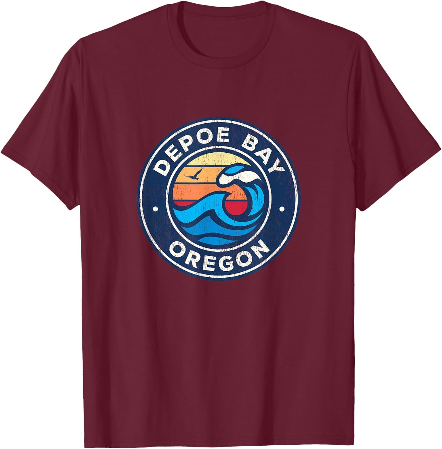 Depoe Bay Oregon OR Vintage Nautical Waves Design T-Shirt - T-Shirt | Maroon