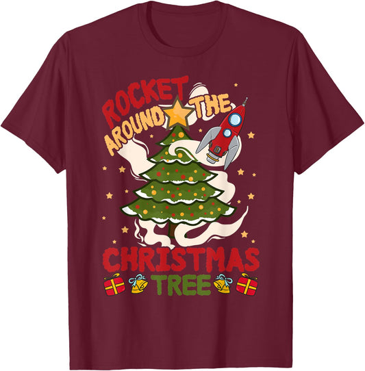 Rocket around the Christmas Tree - Cute Xmas Sweater T-Shirt - T-Shirt | Maroon