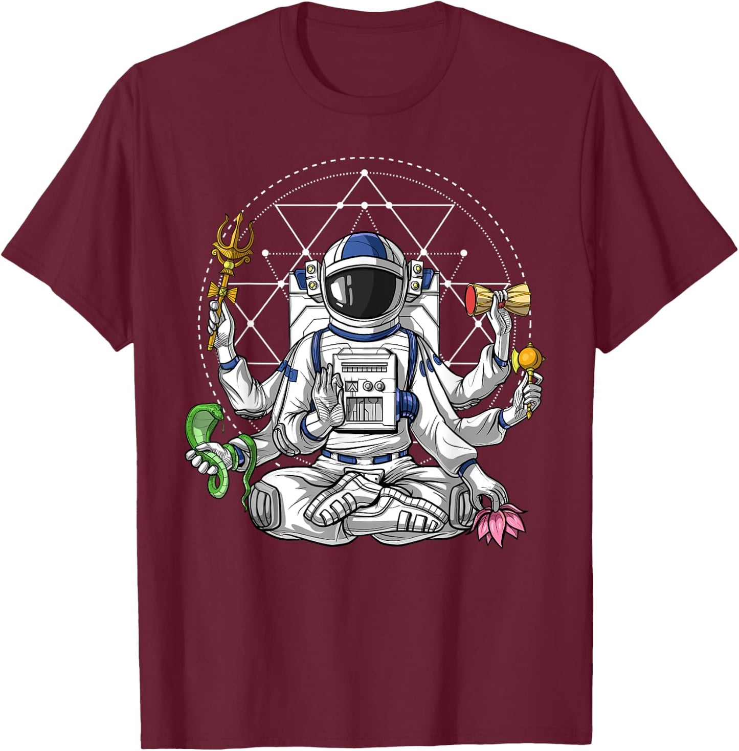 Psychedelic Astronaut Shiva Hindu God Spiritual Meditation T-Shirt - T-Shirt | Maroon