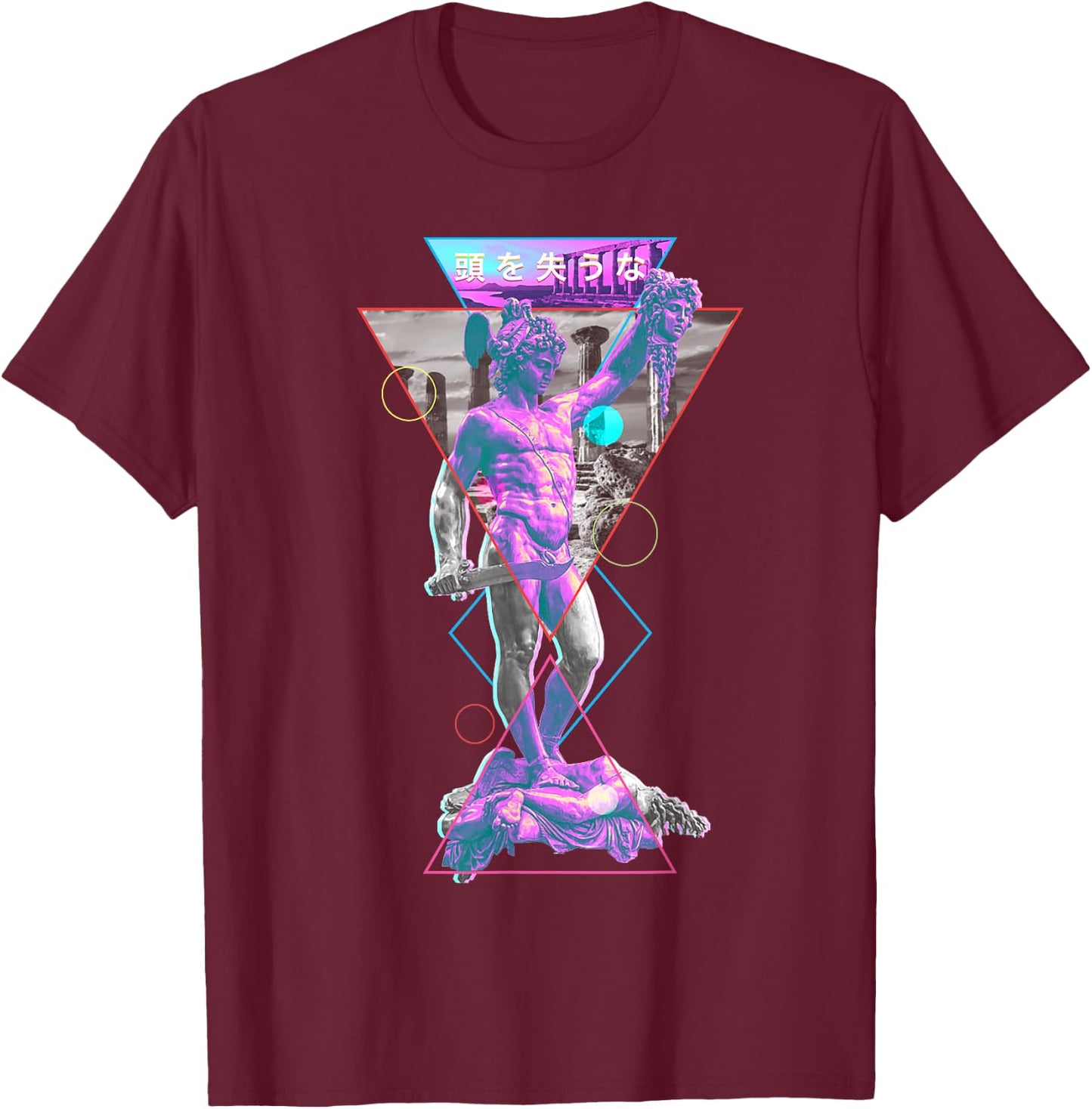 Perseus and Medusa Vaporwave Aesthetic 1980s Art Japanese T-Shirt - T-Shirt | Maroon