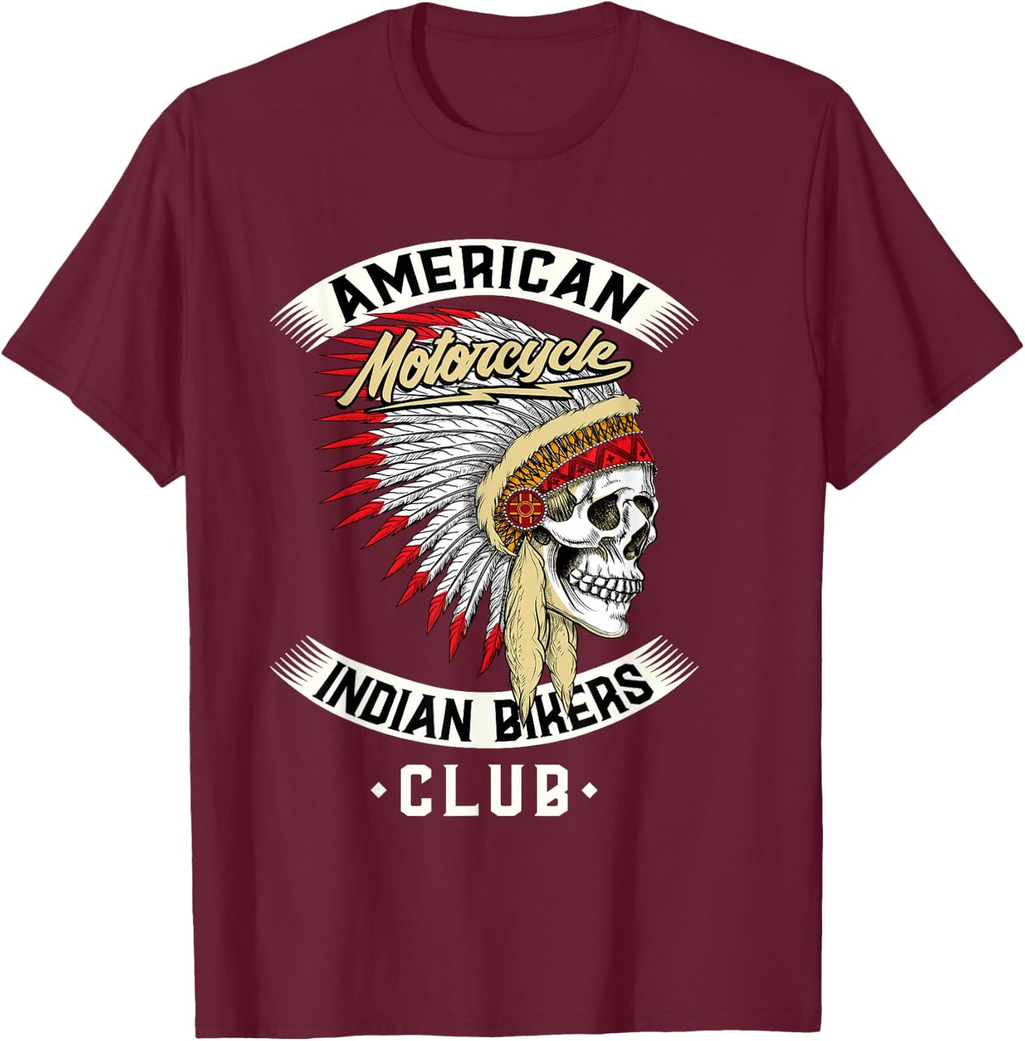 American Motorcycle Indian Bikers Club - Chopper Biker T-Shirt - T-Shirt | Maroon