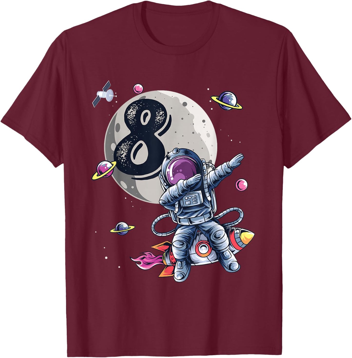 8 Years Old Birthday Boy Astronaut Gifts Space 8th B-Day T-Shirt - T-Shirt | Maroon