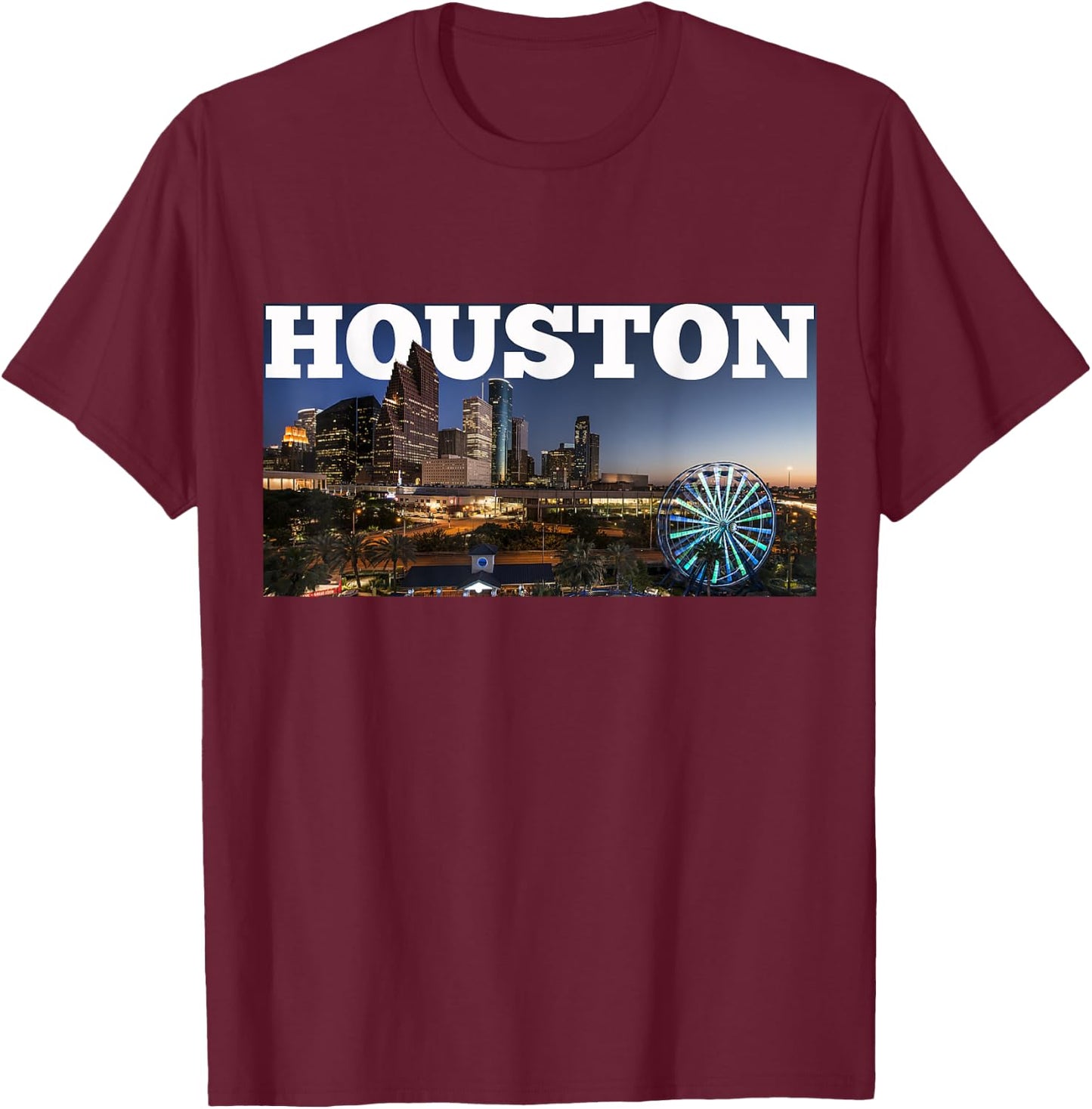 Houston City Skyline - Downtown Cityscape Photo Souvenir T-Shirt - T-Shirt | Maroon