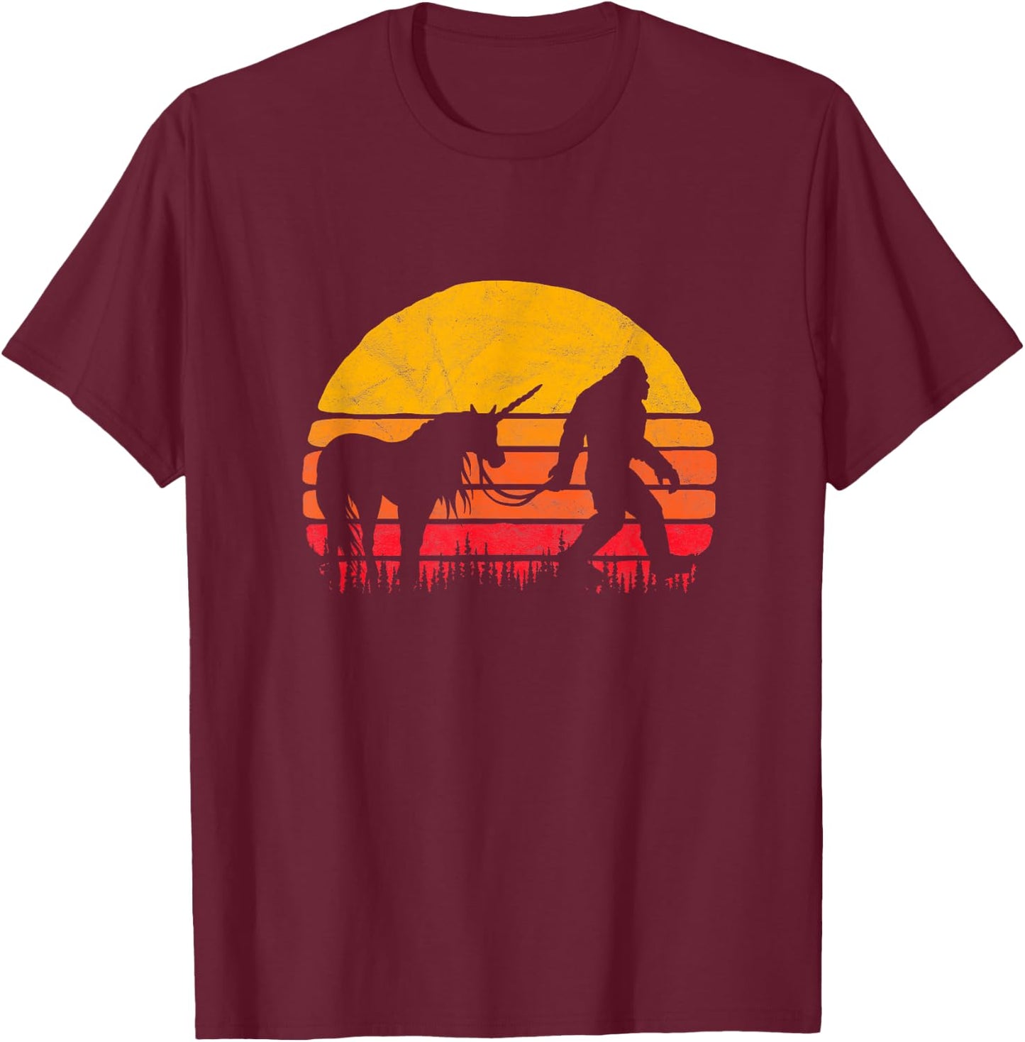 Bigfoot UFO Believer 2001 Funny Bigfoot / Sasquatch & Unicorn Retro Legends! T-Shirt - T-Shirt | Maroon