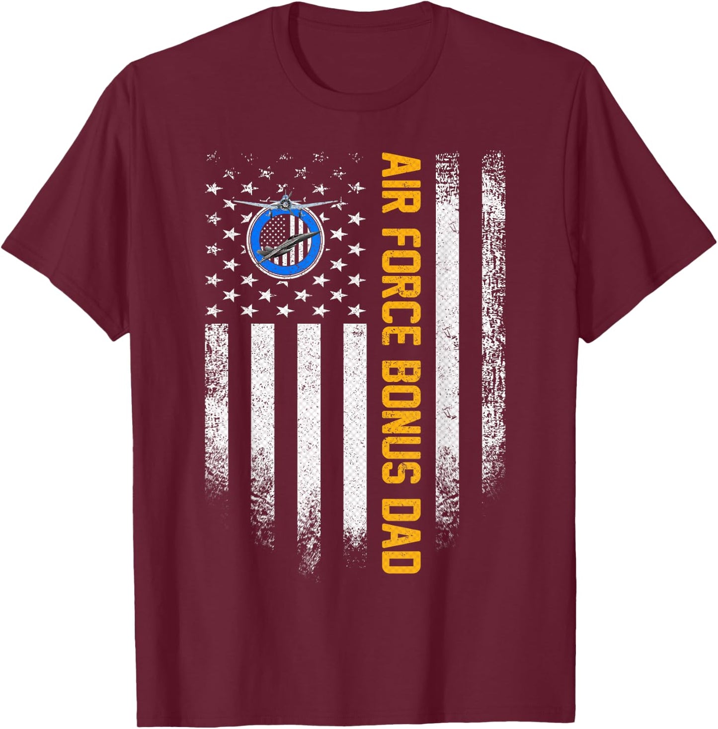 Vintage USA American Flag Proud Air Force Veteran Bonus Dad T-Shirt - T-Shirt | Maroon