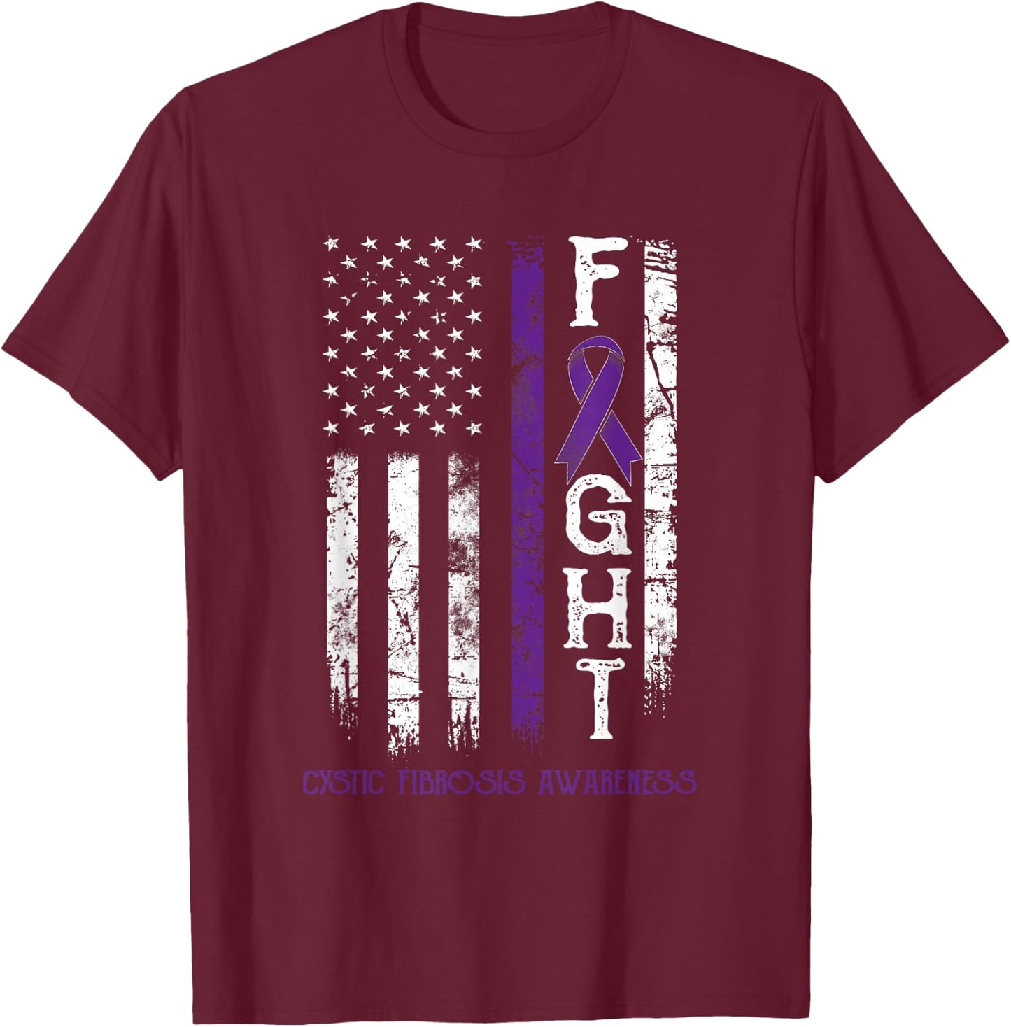 Cystic Fibrosis Warrior US Flag T-Shirt - T-Shirt | Maroon