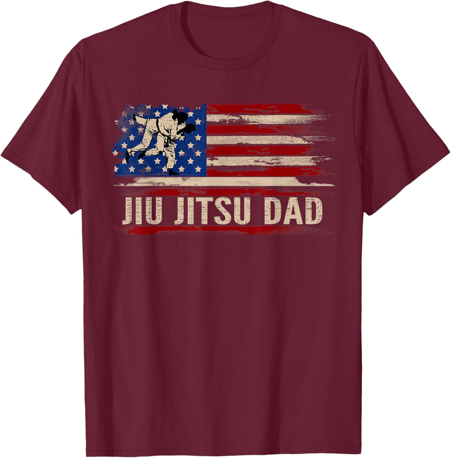 Vintage BJJ Jiu-Jitsu Dad American USA Flag Sports Gift Kids Men T-Shirt - T-Shirt | Maroon