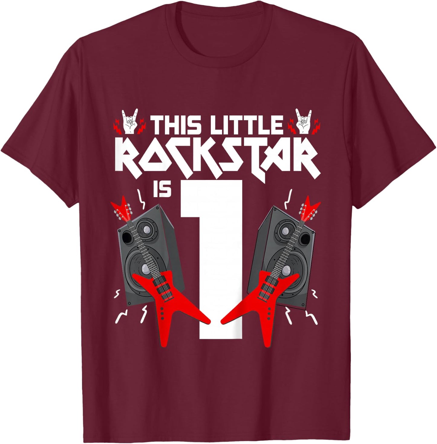1 Year Old Rock and Roll Star Birthday Party Guitar 1st Gift T-Shirt - T-Shirt | Maroon