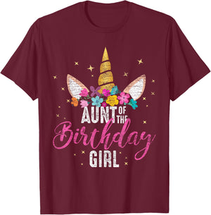 Aunt Of The Birthday Girl Aunt Gift Unicorn Birthday T-Shirt - T-Shirt | Maroon