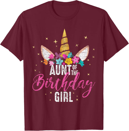 Aunt Of The Birthday Girl Aunt Gift Unicorn Birthday T-Shirt - T-Shirt | Maroon
