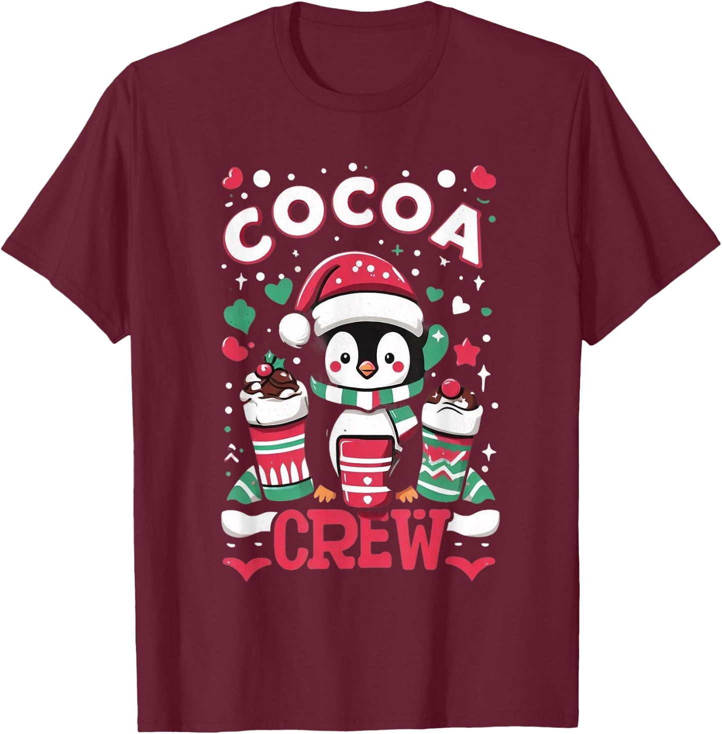 Cocoa Crew - Cozy Winter Hot Chocolate Lover T-Shirt - T-Shirt | Maroon