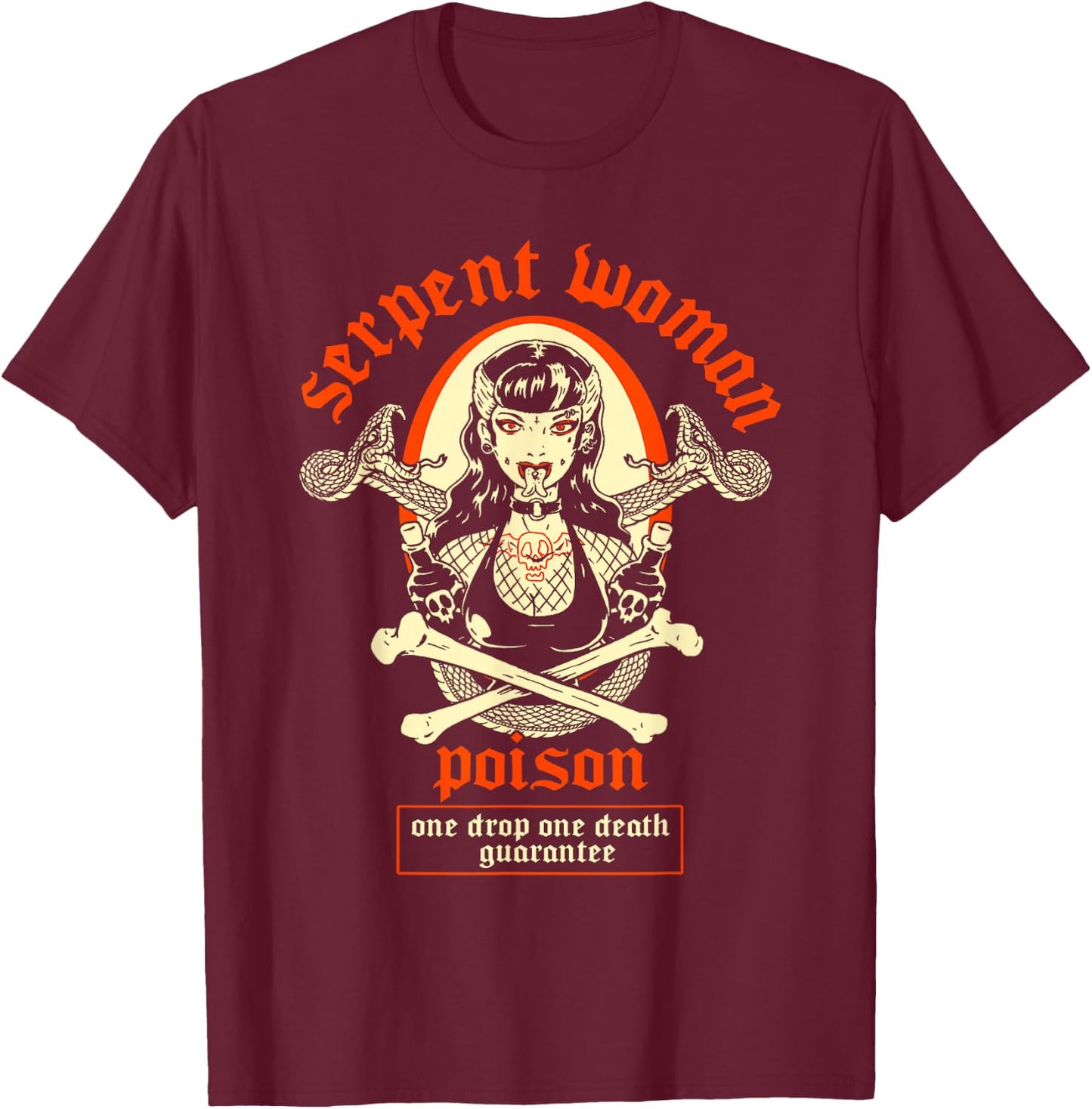 Serpent Woman Goth Girl Psychobilly Tattooed Pinup Poison T-Shirt - T-Shirt | Maroon