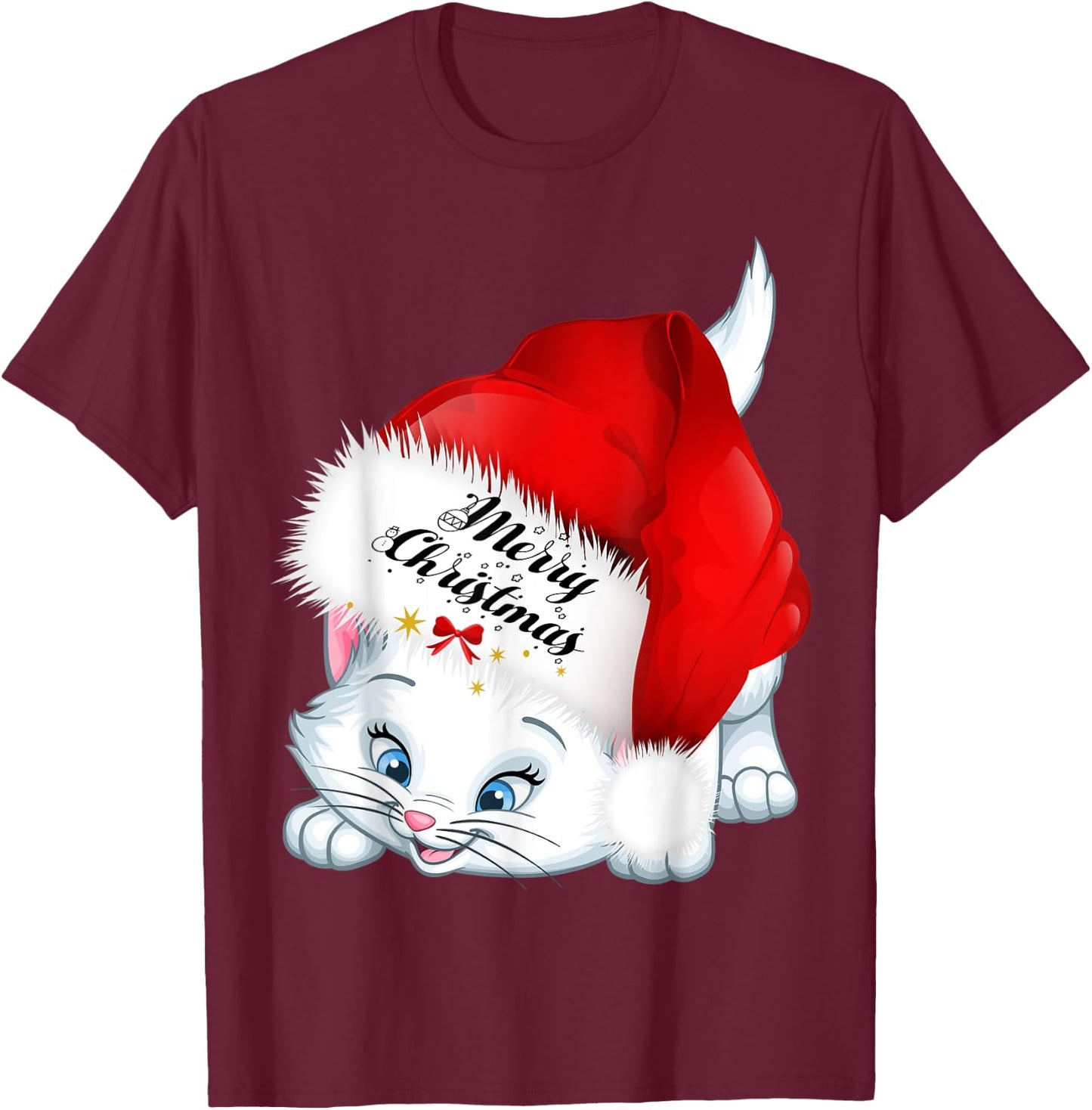 Christmas Gifts Cat Lover Bow Tie Kitten Merry Christmas Cat Women Kids T-Shirt - T-Shirt | Maroon