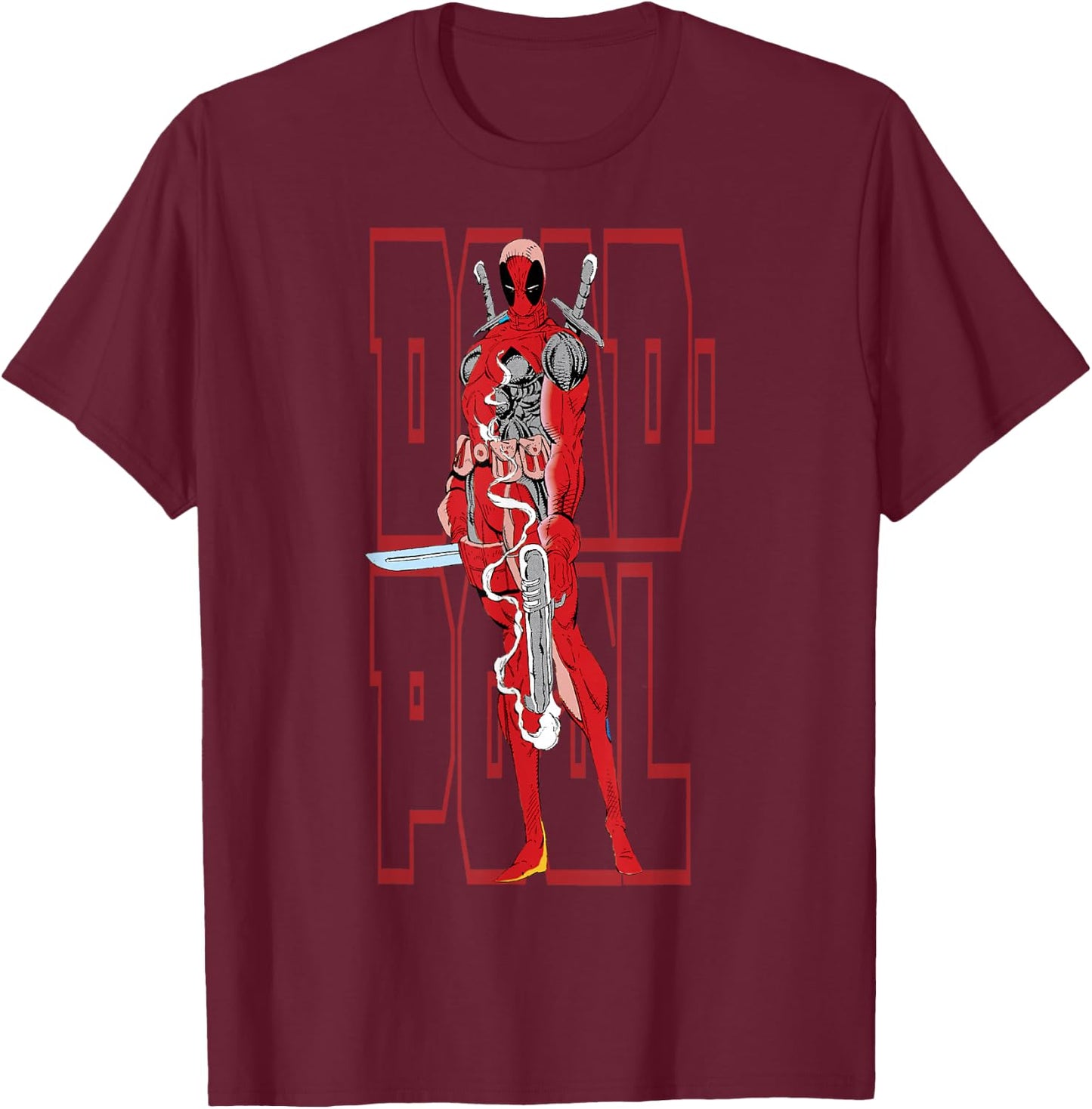 Marvel Deadpool 30th Portrait Text Overlay T-Shirt - T-Shirt | Maroon