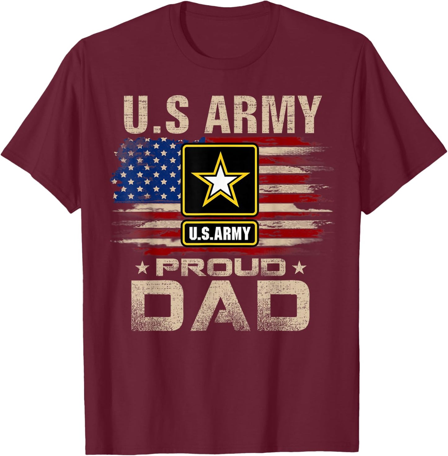 Vintage U.S Army Proud Dad with American Flag T-Shirt - T-Shirt | Maroon