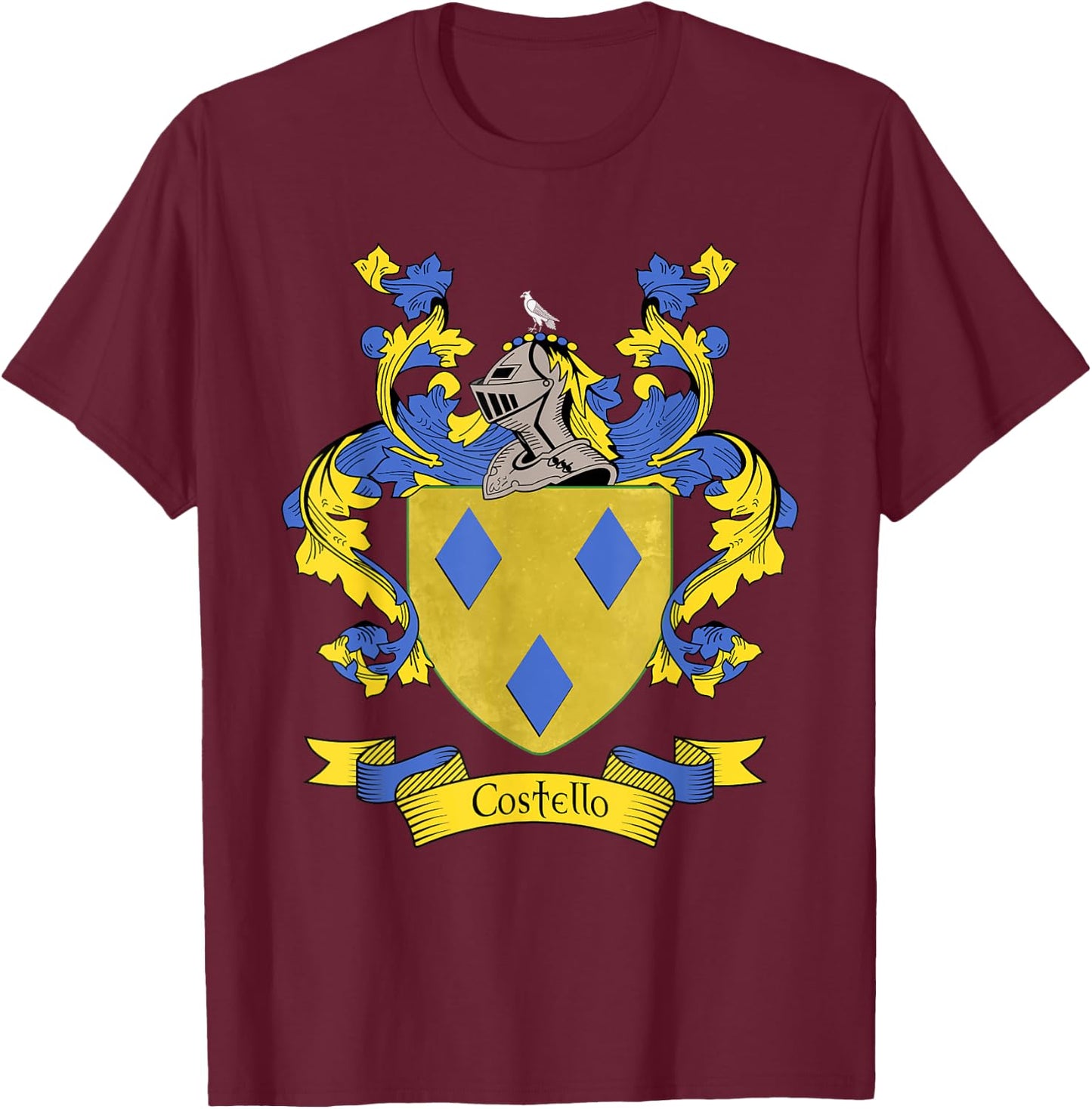 Costello Coat of Arms | Costello Surname Family Crest T-Shirt - T-Shirt | Maroon