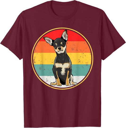 Vintage Retro Sunset Black Chihuahua Dog Men Women T-Shirt - T-Shirt | Maroon